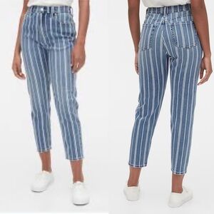 Gap Railroad Stripe High Rise Cropped Mom Jeans